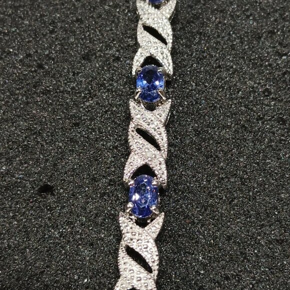 .925 Sterling Silver Blue Sapphire X-Link Tennis Bracelet 7.25" 15g NWT FMC - Picture 12 of 15